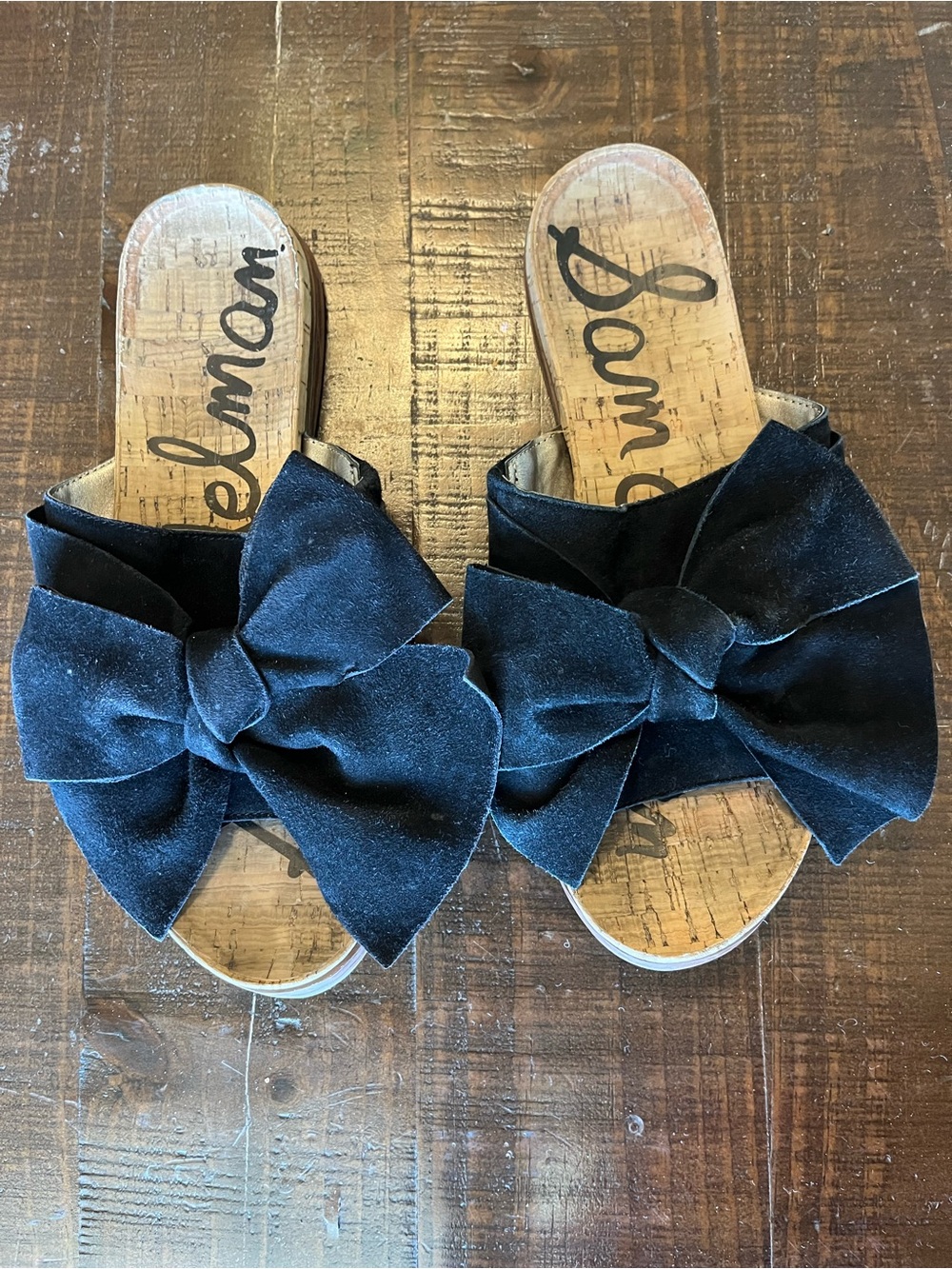 🖤 Sam Edelman Black Suede Bow Slide Sandals | Women's Size 8.5